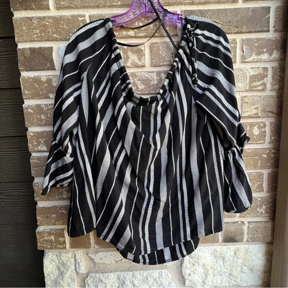 Lane Bryant Tops - Lane Bryant Black White Stripes Off-The-Shoulders Blouse 18/20